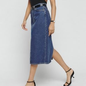 Reformation Jayde Denim Midi Skirt 25